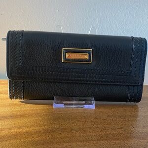 Burberry Black Pebbled Leather Continental Wallet with Gold Accent